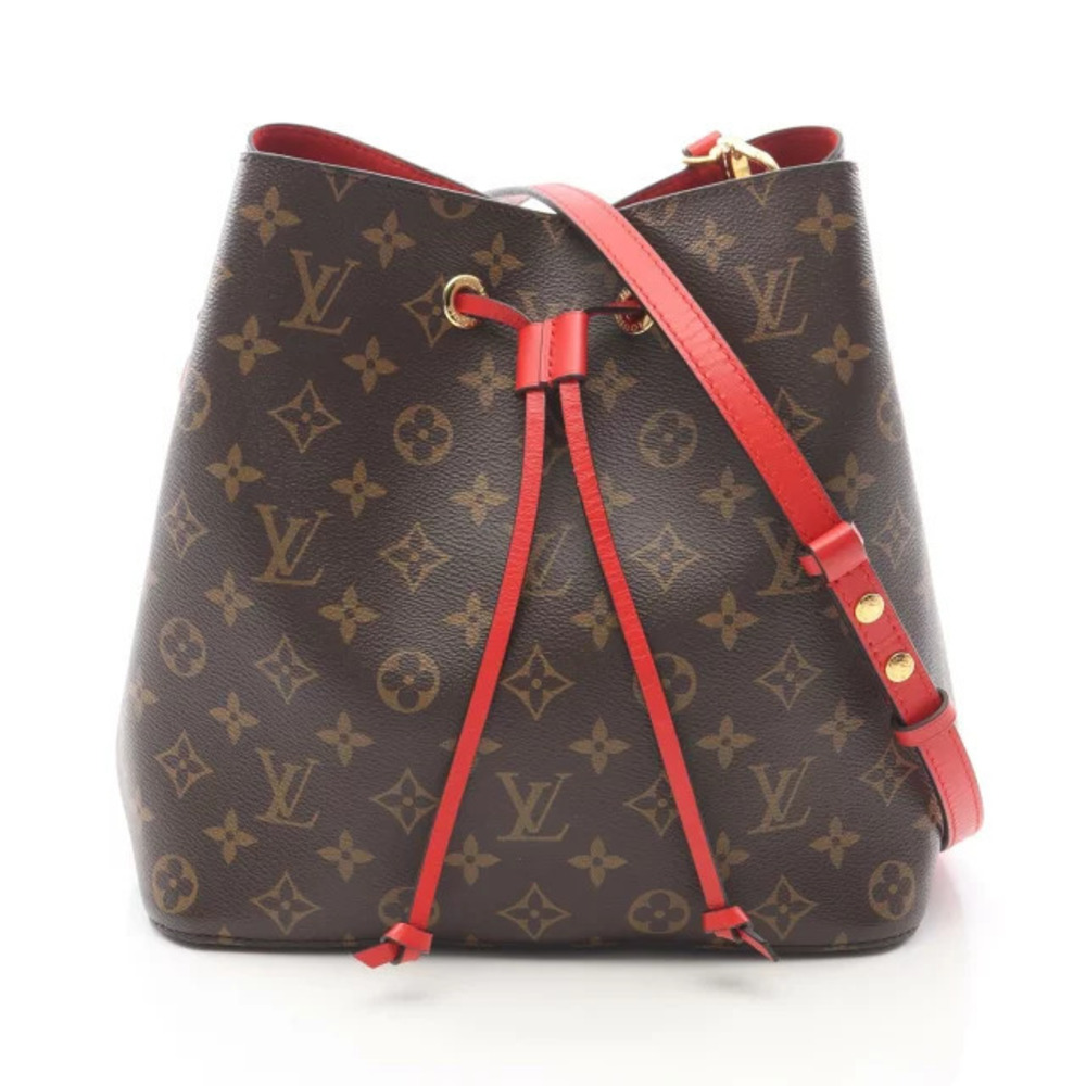 Louis Vuitton Neo Noe Shoulder Bag Canvas Leather Monogram Brown Red